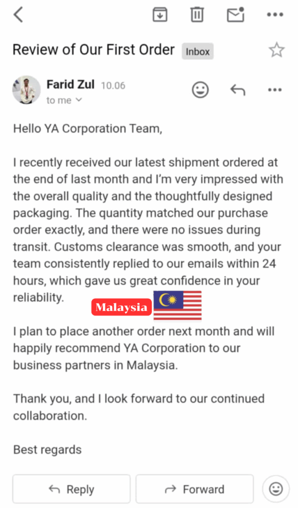 รีวิวลูกค้า มาเลเซีย จาก email