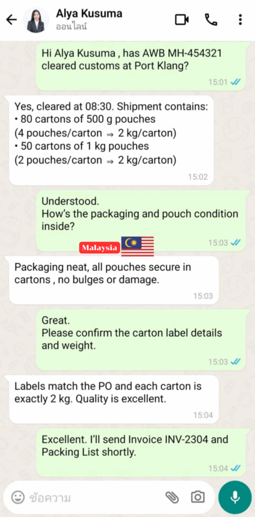 รีวิวลูกค้า มาเลเซีย จาก whatsapp