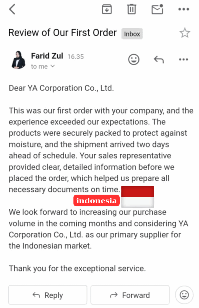 รีวิวลูกค้า อินโดนีเซีย จาก email